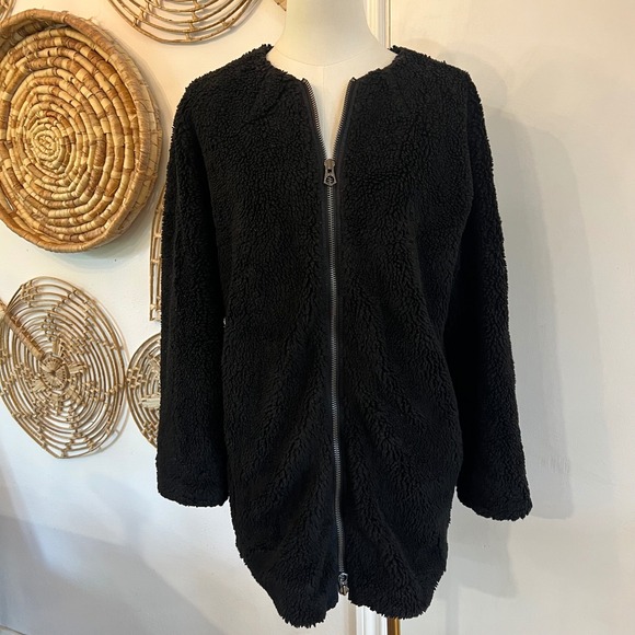 Madewell Uniqlo E4577 Heavyweight Boa Fleece Coat Black Zip Cotton Lined XS